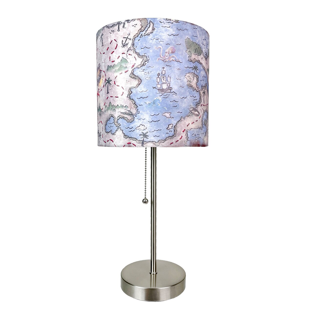 Decorative Treasure Map Brushed Nickel Accent Lamp Coastal Pirate Beach Decor